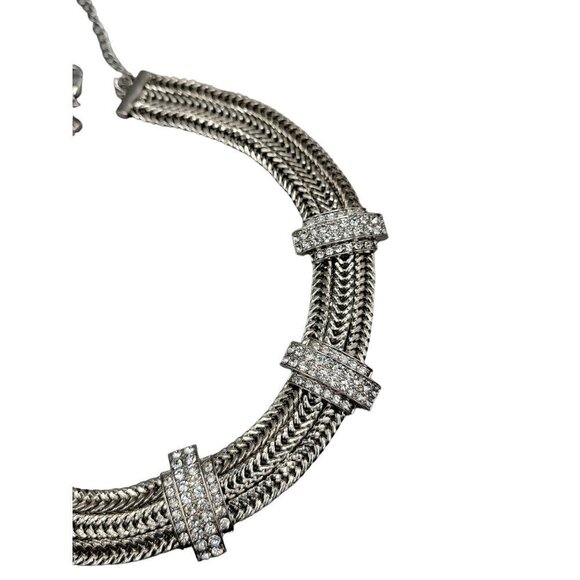 Silver Tone Mesh Collar Necklace Rhinestone Studded Woven 18" Chain - Picture 15 of 15